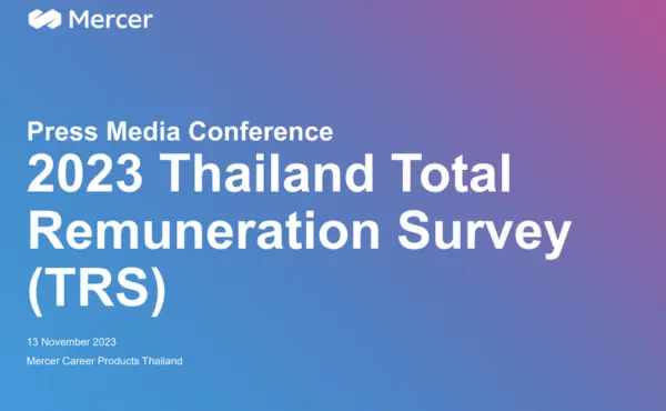 Mercer Thailand เผยผลการสำรวจค่าตอบแทนประจำปี (Total Remuneration Survey) พบการขึ้นเงินเดือนปรับตัวสูงขึ้น แม้ตลาดแรงงานอยู่ในขาลง