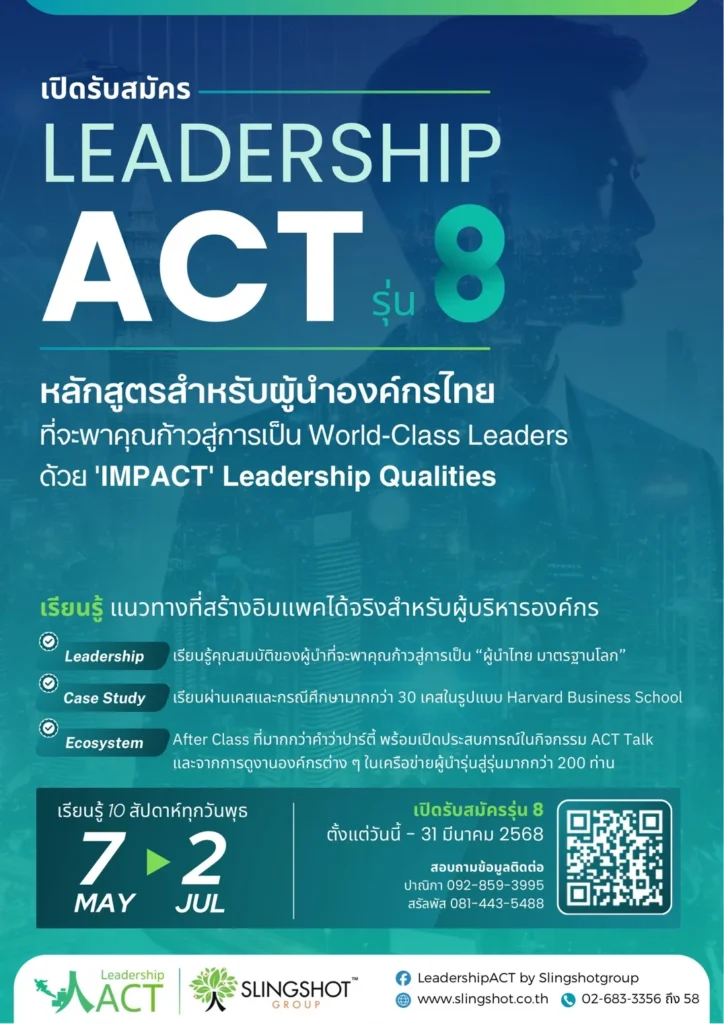 โค้งสุดท้ายสำหรับโปรแกรม LeadershipACT: หลักสูตรสำหรับผู้นำไทยยุคใหม่ 1 LeadershipACT: หลักสูตรพัฒนาผู้นำไทยสู่ระดับโลก พร้อมรับมือทุกความเปลี่ยนแปลง
